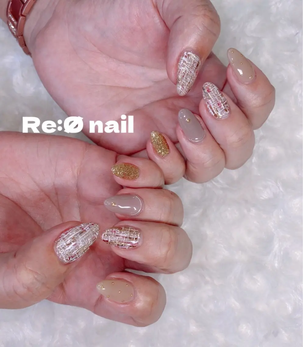 ネイル ツイードネイル ハンドネイル Re:Ø nail 🩵TSUJIのネイルデザイン
