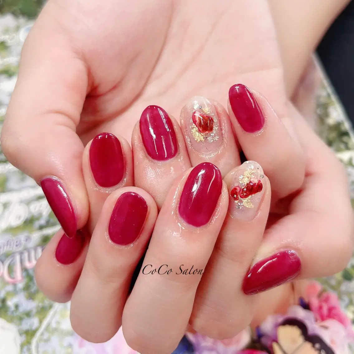 ネイル ボルドー 成人式 長さ出し ジェルネイル グラデーション ハンドネイル CoCoSalon ネイル/まつ毛予約のネイルデザイン