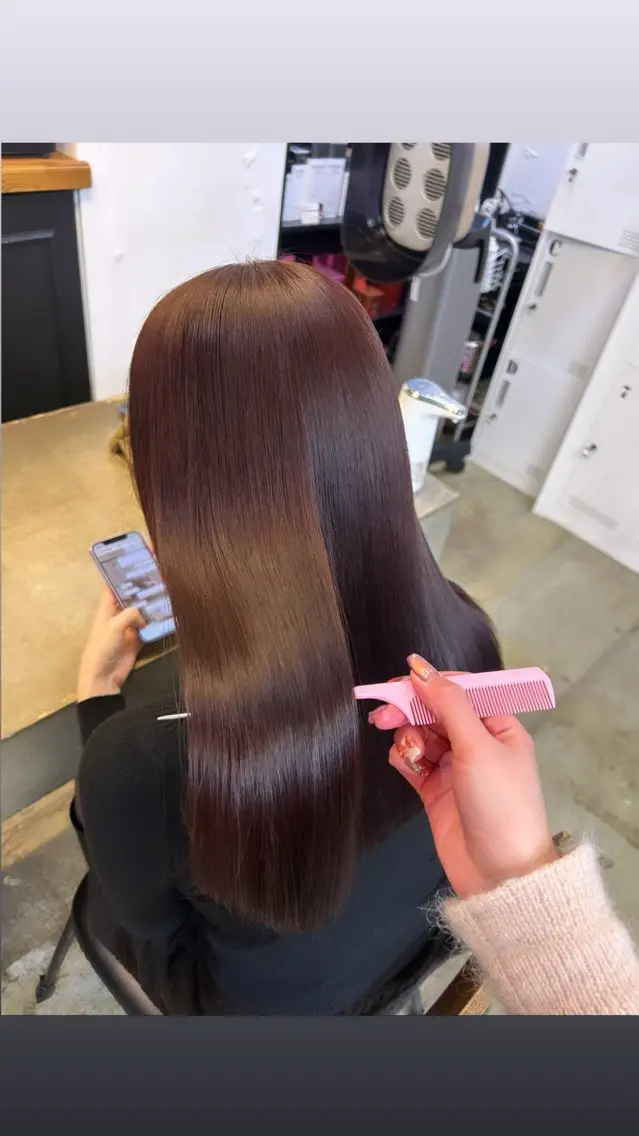 ロング カラー ヘアカラー 縮毛矯正 トリートメント 🌷ラベンダーピンク 顔まわり🌷ねいろのヘアスタイル