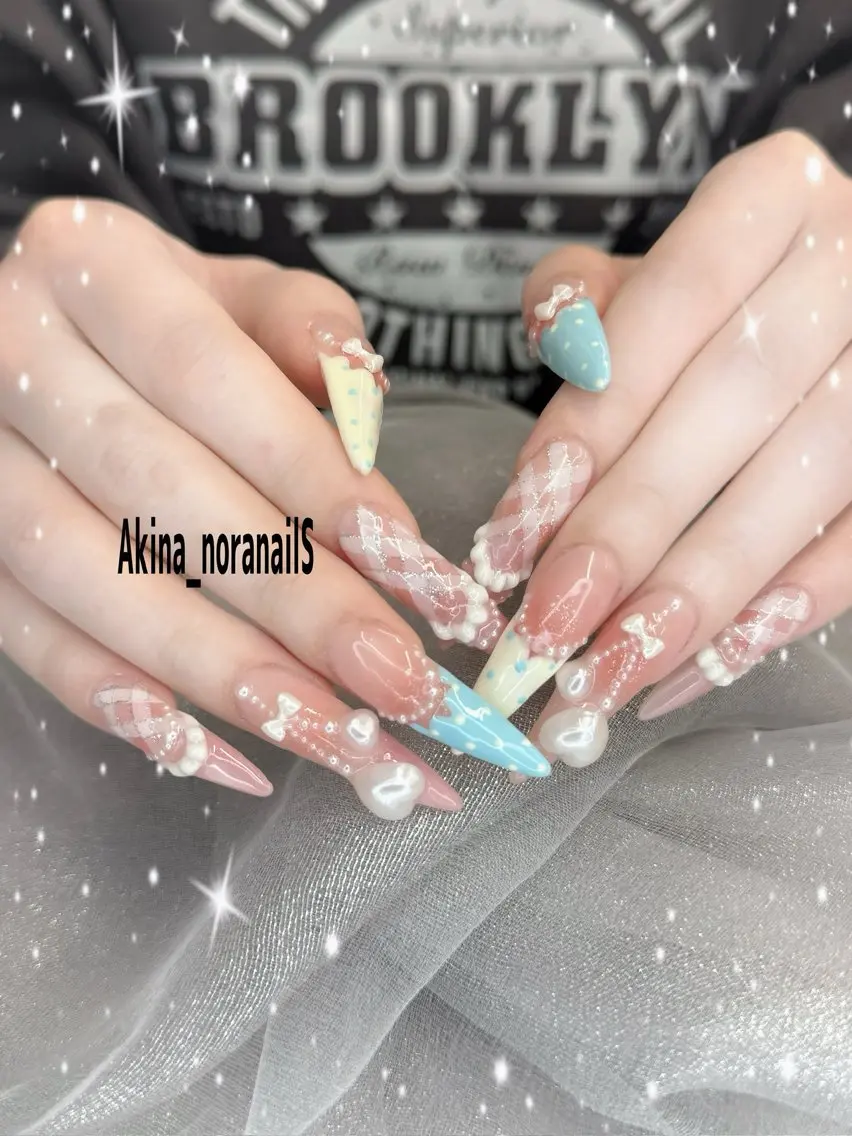ネイル フットネイル 氷ネイル・うるうるネイル マットネイル ニュアンスネイル リボン ハンドネイル Akina Nailのネイルデザイン