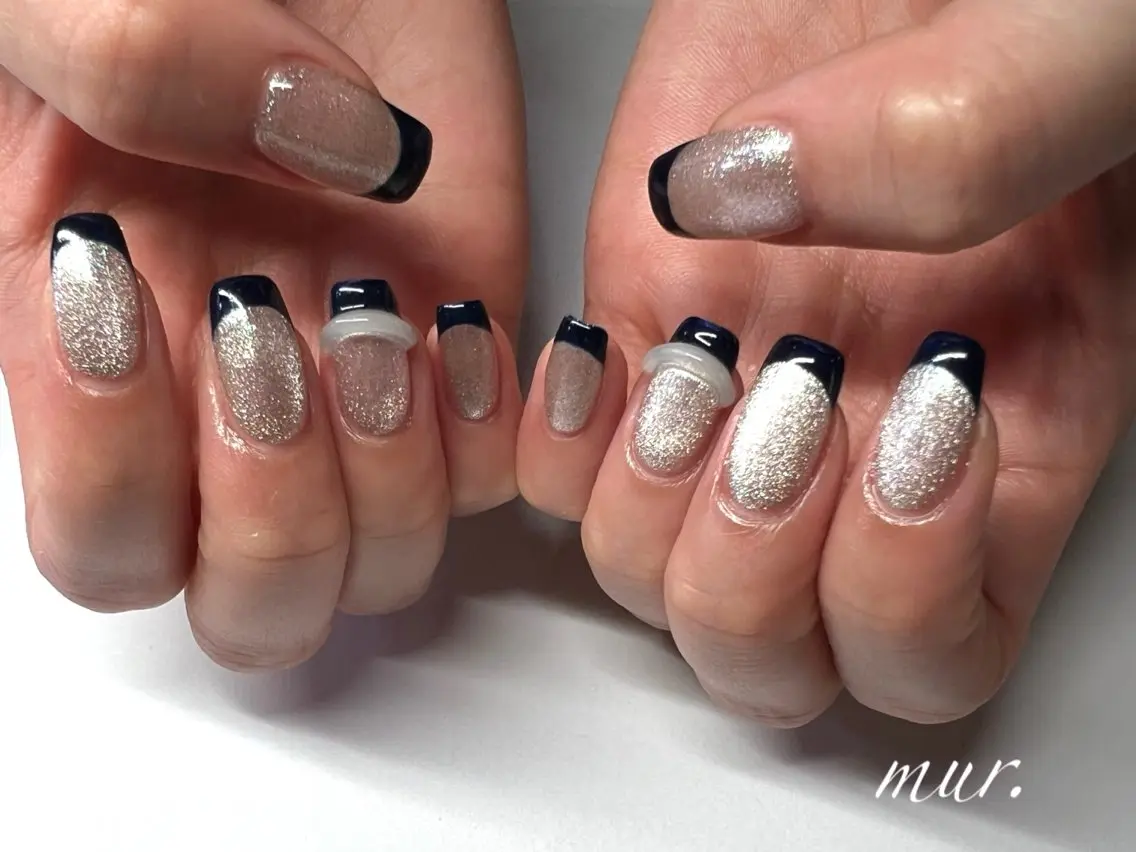 ネイル フレンチネイル ジェルネイル マグネットネイル ネイビー ワンカラーネイル nailsalon mur.のネイルデザイン