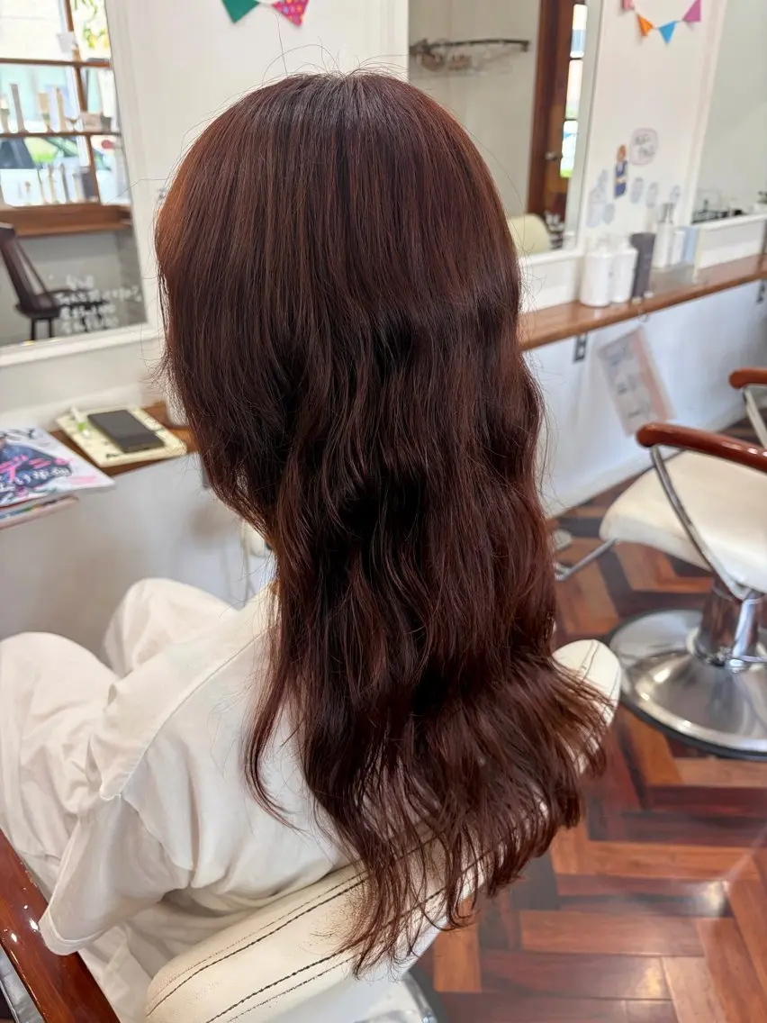 【ブリーチなし 暖色カラー🍒】 ワンカラー(ブロー込み)の写真