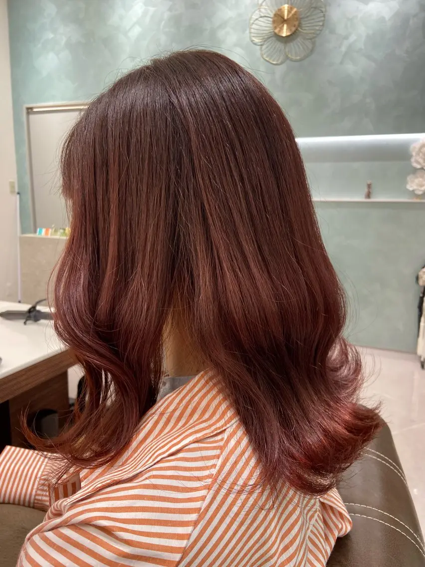 セミロング カラー レッドカラー ムルギョル巻き 韓国風ヘア 【ブリーチモデル 募集】スギタクのヘアスタイル
