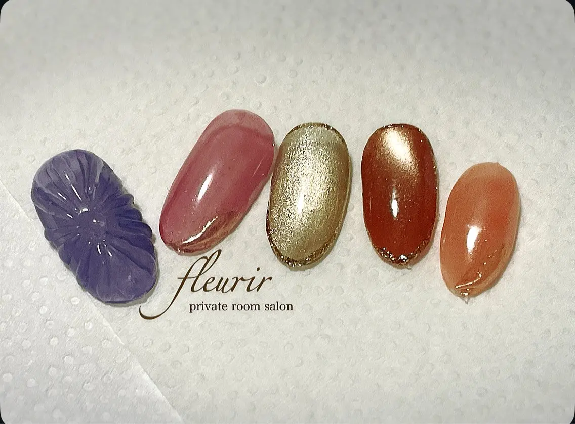 ネイル アートネイル ブルー クリアネイル フラワーネイル ゴールド フルリール 【プライベートサロンのネイルデザイン