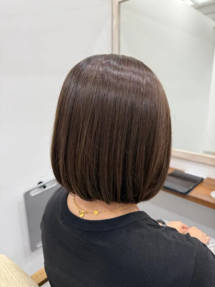 ショート 切りっぱなしボブ ボブ 髪質改善 トリートメント カット ヘアカラー トリートメント 髪質改善/ストレート /半個室/大岡輝己のヘアスタイル