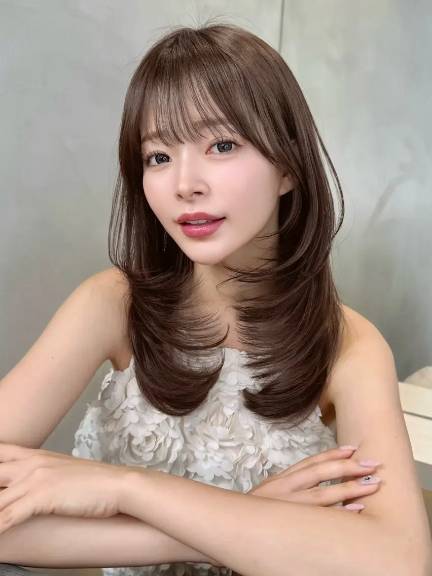 ミディアム カラー 大宮レイヤーカット ハッシュ　柏崎颯刀のヘアスタイル