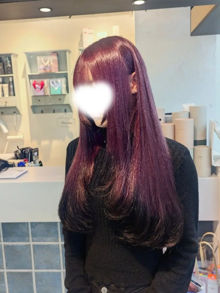 ロング カラー カシス デザインカラー ピンクカラー ヘアカラー トリートメント 🏹MIYU￤抜け感 ×柔らかカラーのヘアスタイル