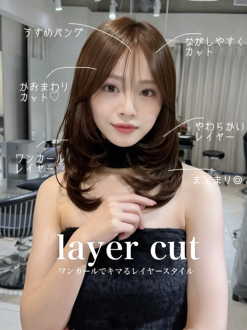 ミディアム カラー カット ヘアカラー トリートメント 韓国風ハッシュカット 似合わせレイヤー池袋のヘアスタイル