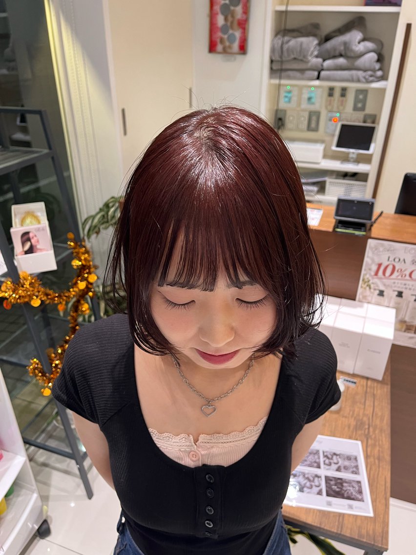 ミディアム レッドブラウン カット ヘアカラー トリートメント 神作 汐里 江古田 /透明感カラー🌿のヘアスタイル