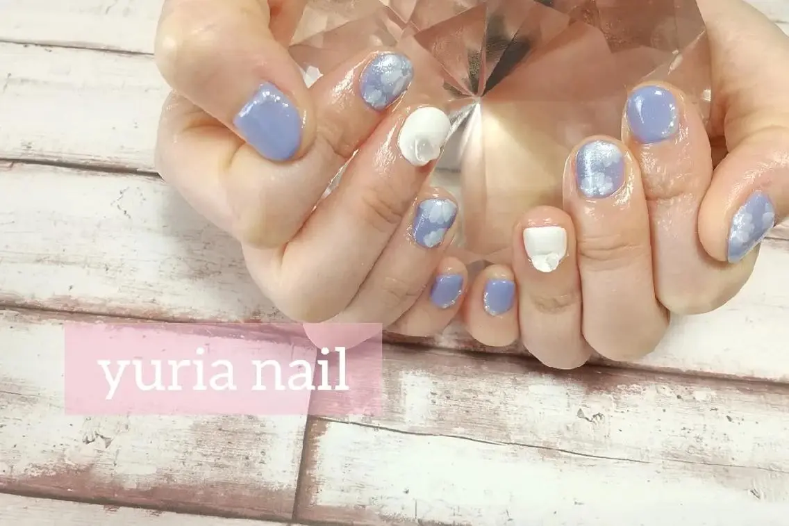 ネイル ブルー ジェルネイル 卒業式 小林 ゆりあのネイルデザイン