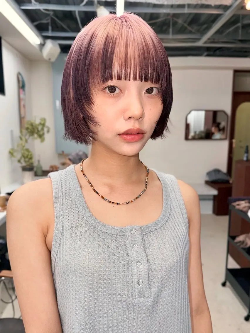 ショート カラー ブリーチ デザインカラー ハイトーンカラー ラベンダーカラー ラベンダーピンク カット ヘアカラー トリートメント Kaito🐶 /レイヤー/パーマのヘアスタイル