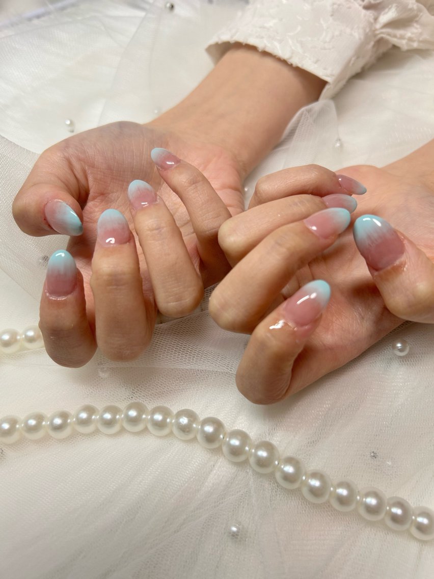 ネイル グラデーション 水色 ピンク 春ネイル Moritou Harunaのネイルデザイン