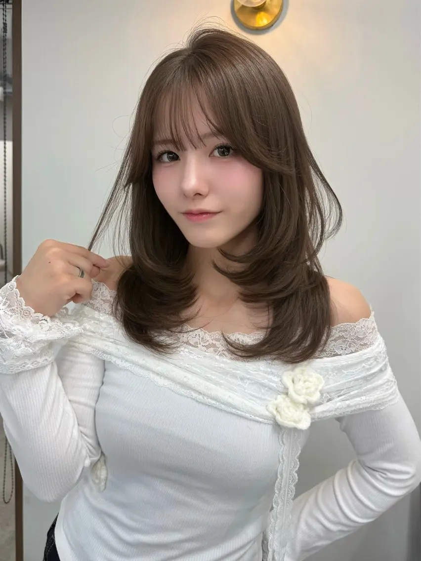 ロング カラー 透明感カラー 顔周りカット 韓国風ヘア レイヤーカット ヘアカラー トリートメント 結べるレイヤー/ 透明感カラー/和奏のヘアスタイル
