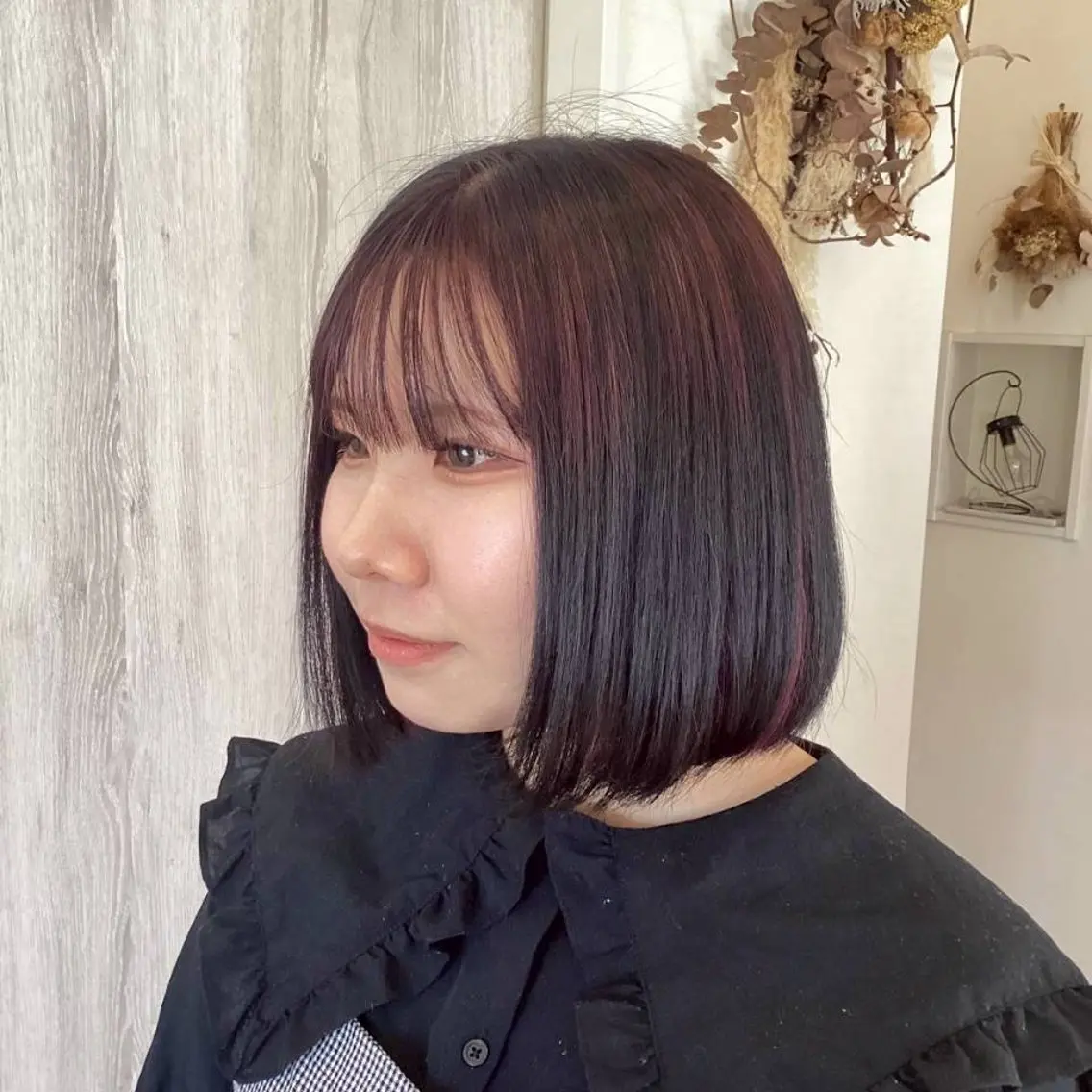 ミディアム カラー ピンクカラー ボブ ヘアカラー 渕 七海のヘアスタイル