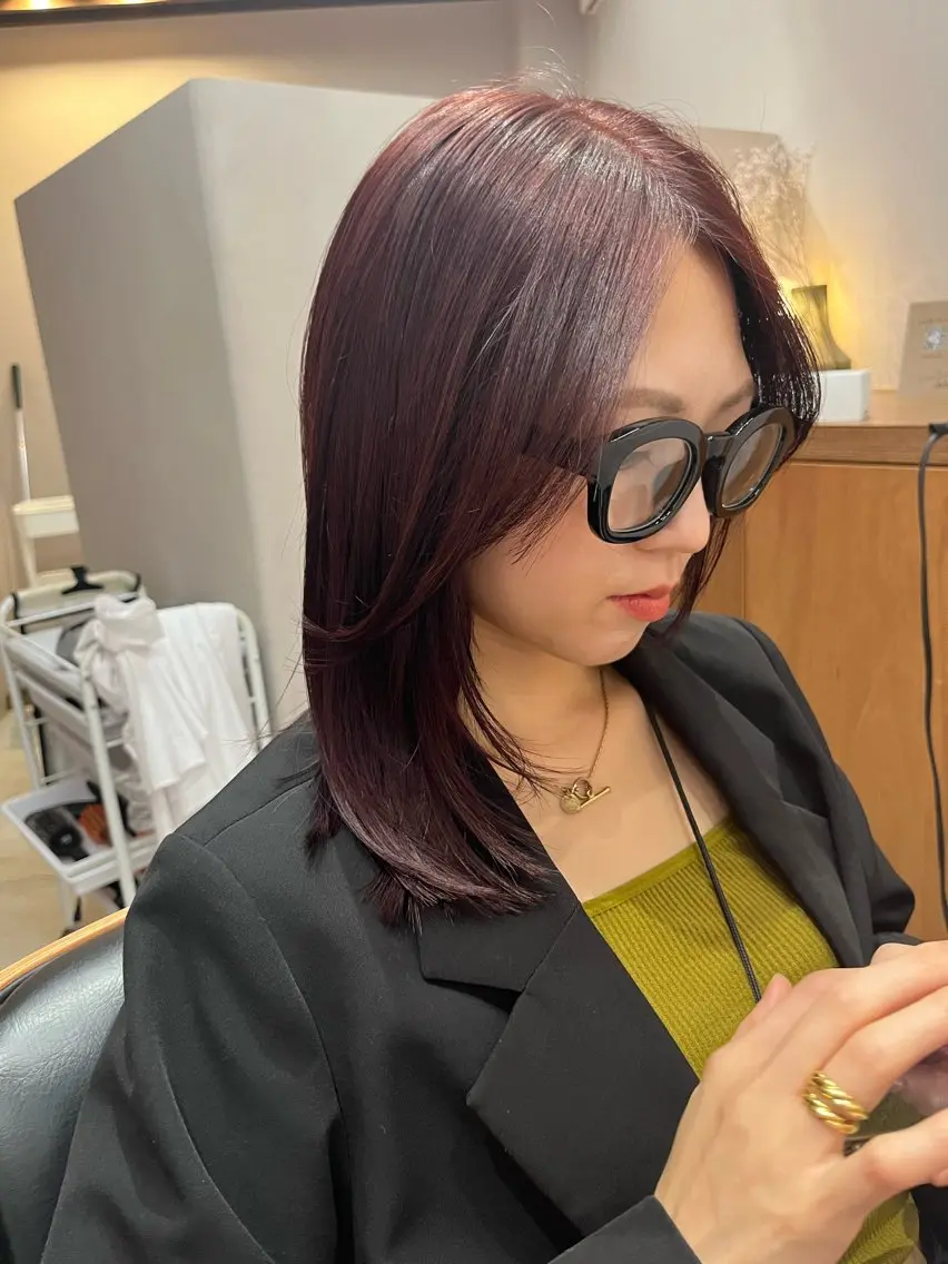 ミディアム カラー ピンクカラー 顔周りカット レイヤーカット カット Sa toshiのヘアスタイル