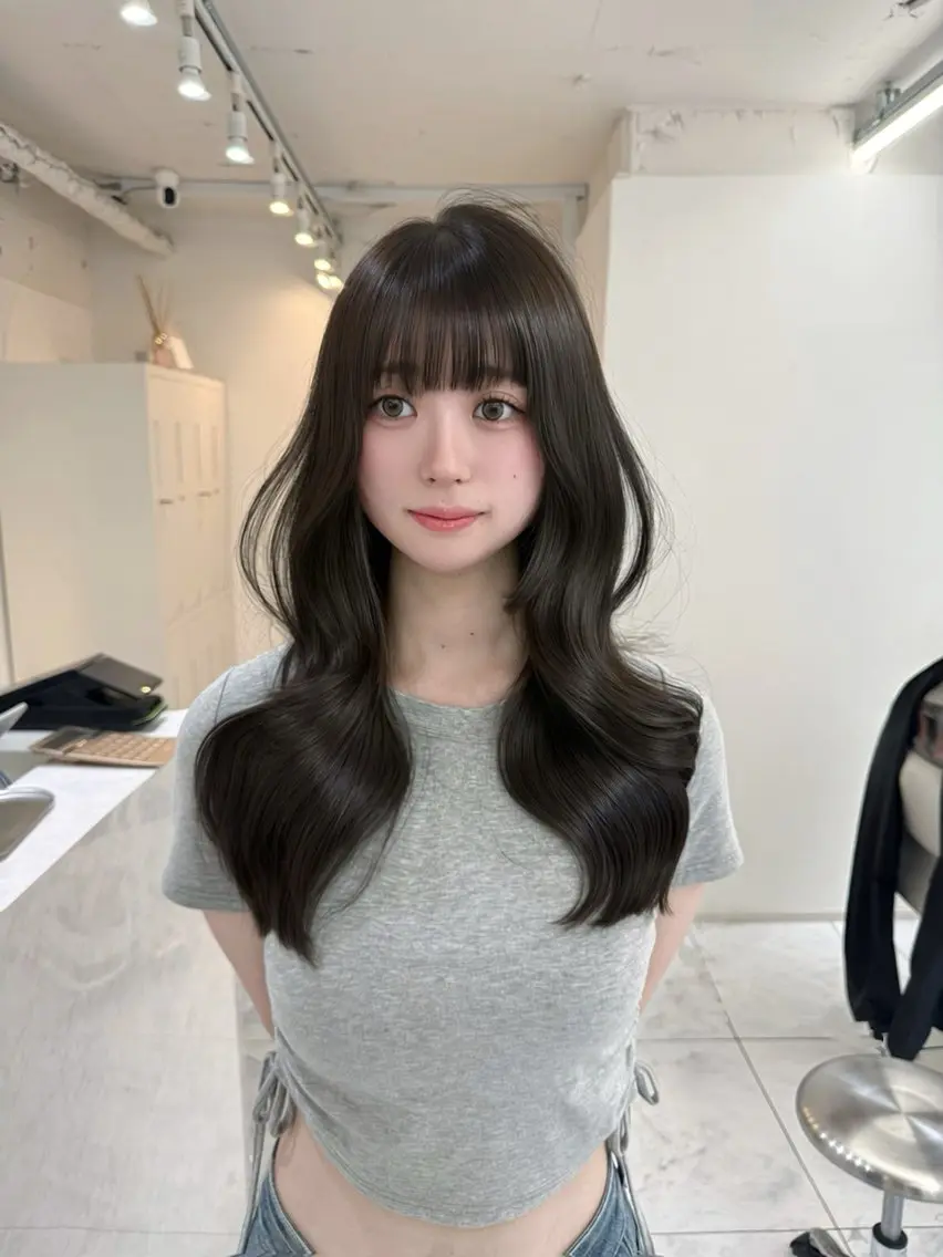 ロング ケアカラー 顔周りカット 髪質改善 韓国風ヘア レイヤーカット カット ヘアカラー トリートメント ️🫧透明感カラー& 髪質改善🎀いさきのヘアスタイル