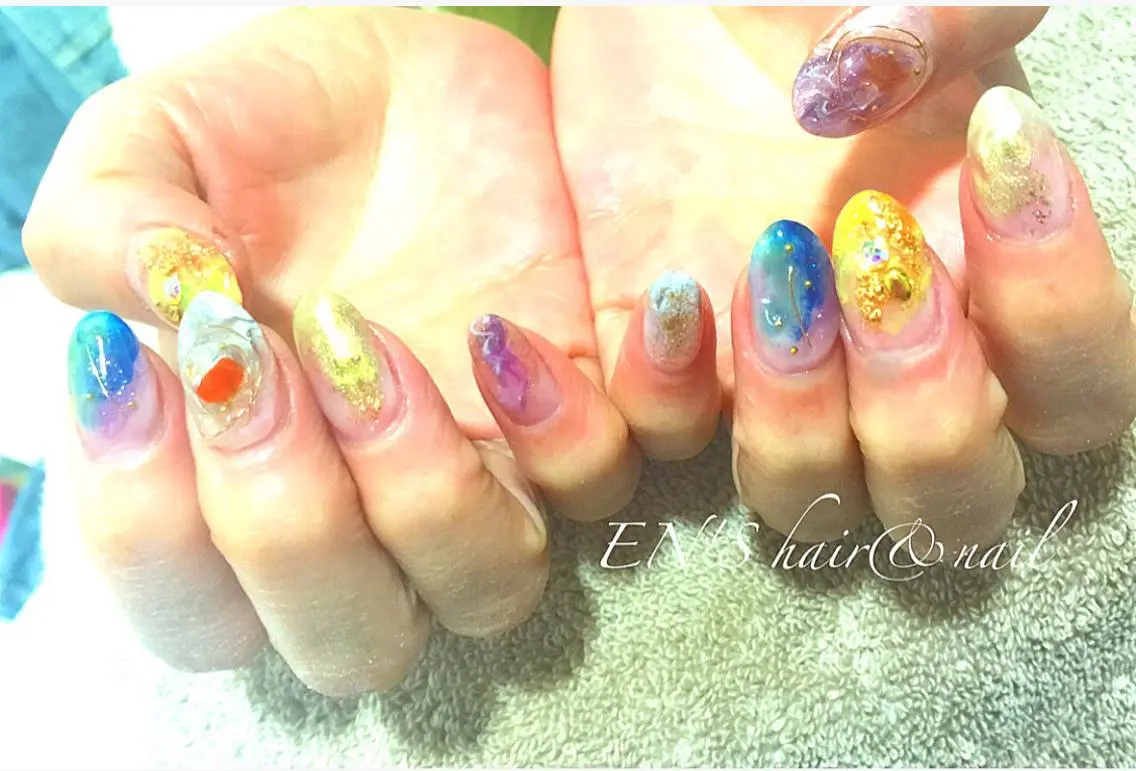ネイル 大理石ネイル(マーブル) ニュアンスネイル フルリール 【プライベートサロンのネイルデザイン