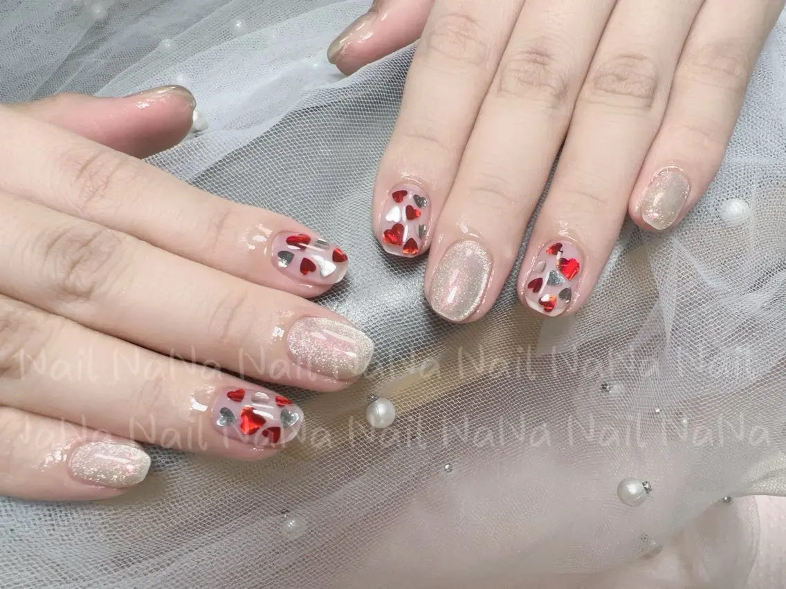 ネイル ハート 赤色 ハンドネイル Nail NaNaのネイルデザイン