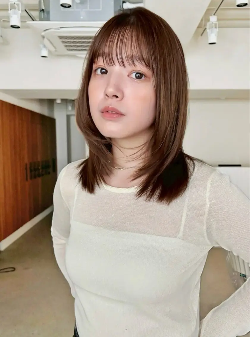 ミディアム カラー ヘアカラー トリートメント 小顔矯正/レイヤー 透明感カラー✨生真のヘアスタイル