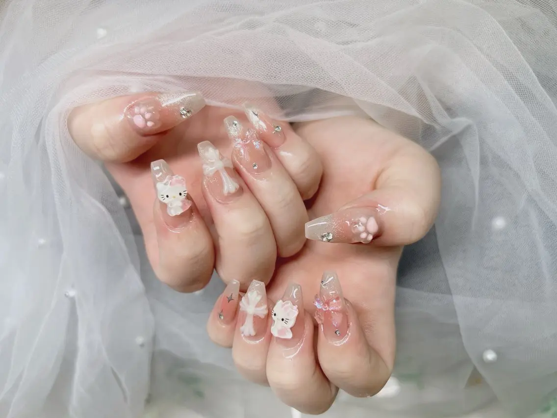 ネイル ブルー チークネイル 長さ出し フラッシュネイル ジェルネイル ハンドネイル Kei Nailのネイルデザイン