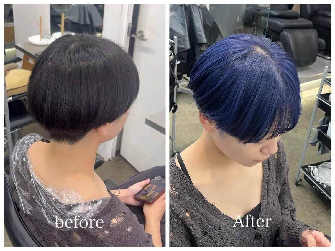 ショート カラー ブルーカラー ネイビーカラー 新宿 似合わせカラー HINAのヘアスタイル