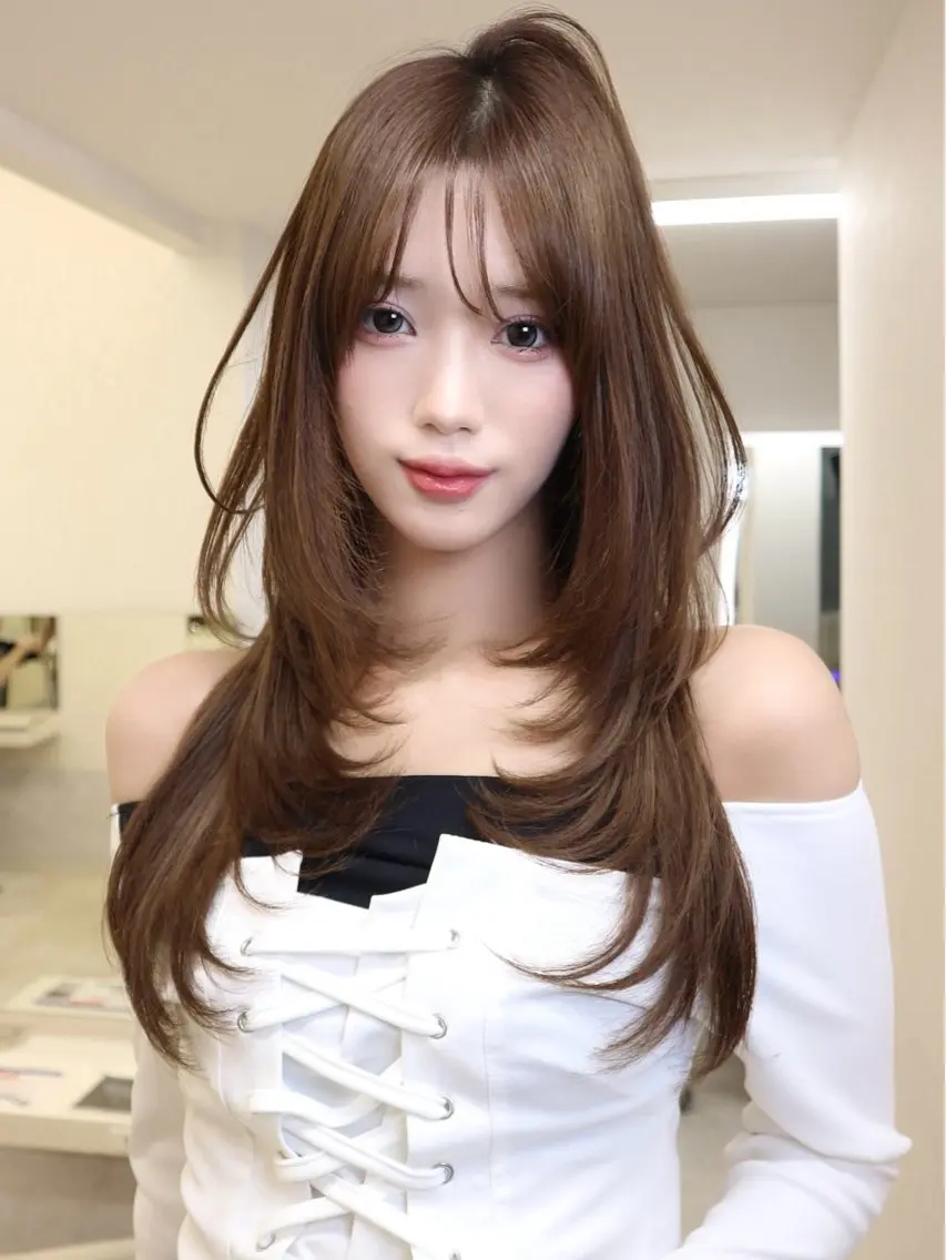ロング カラー くびれヘア ハッシュカット 韓国風ヘア レイヤーカット シャギー カット ヘアカラー トリートメント リコ 渋谷 ハッシュカットのヘアスタイル