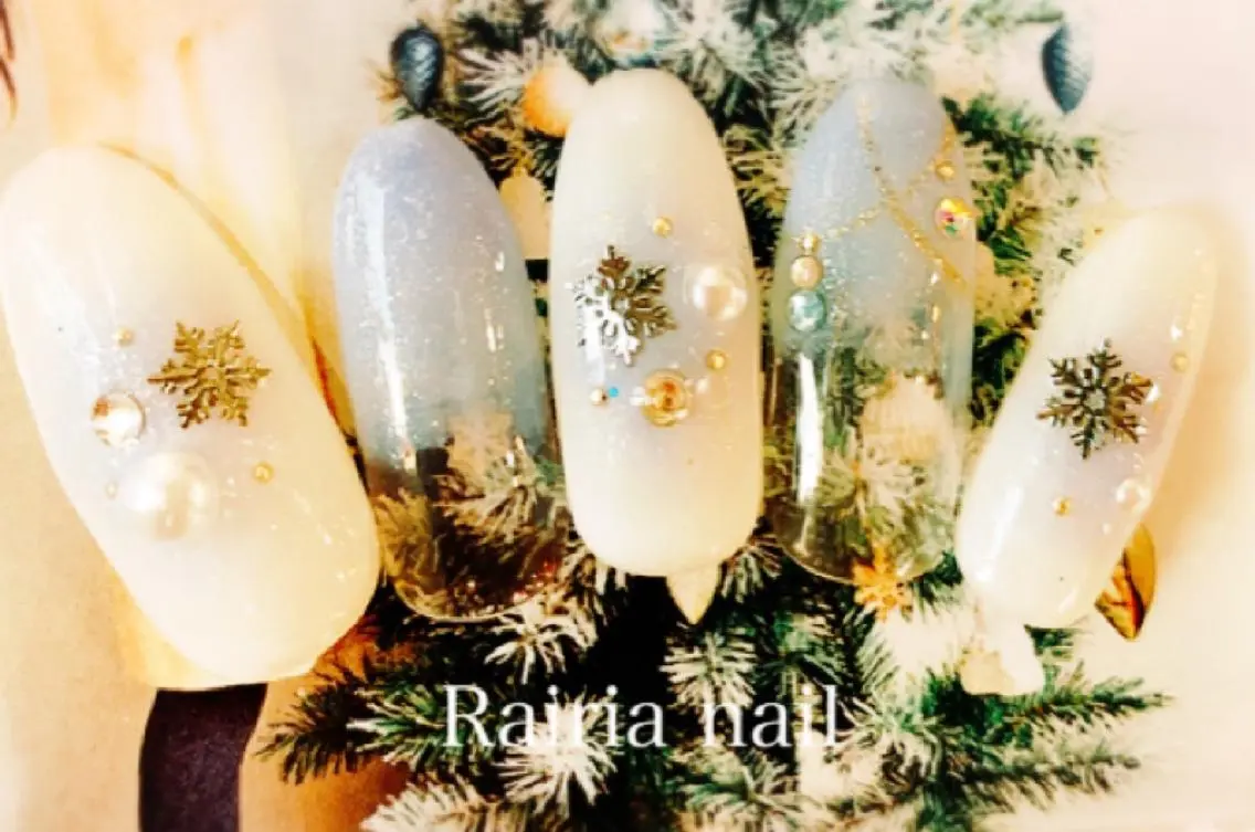 ネイル アートネイル ジェルネイル パラジェル 冬ネイル Rairia nail本八幡店のネイルデザイン