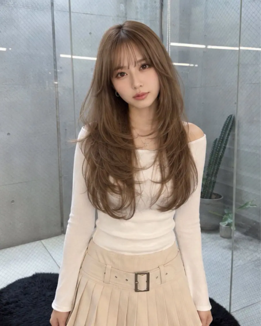 ロング 韓国風ヘア レイヤーカット 小顔カット カット pia 薬院のヘアスタイル