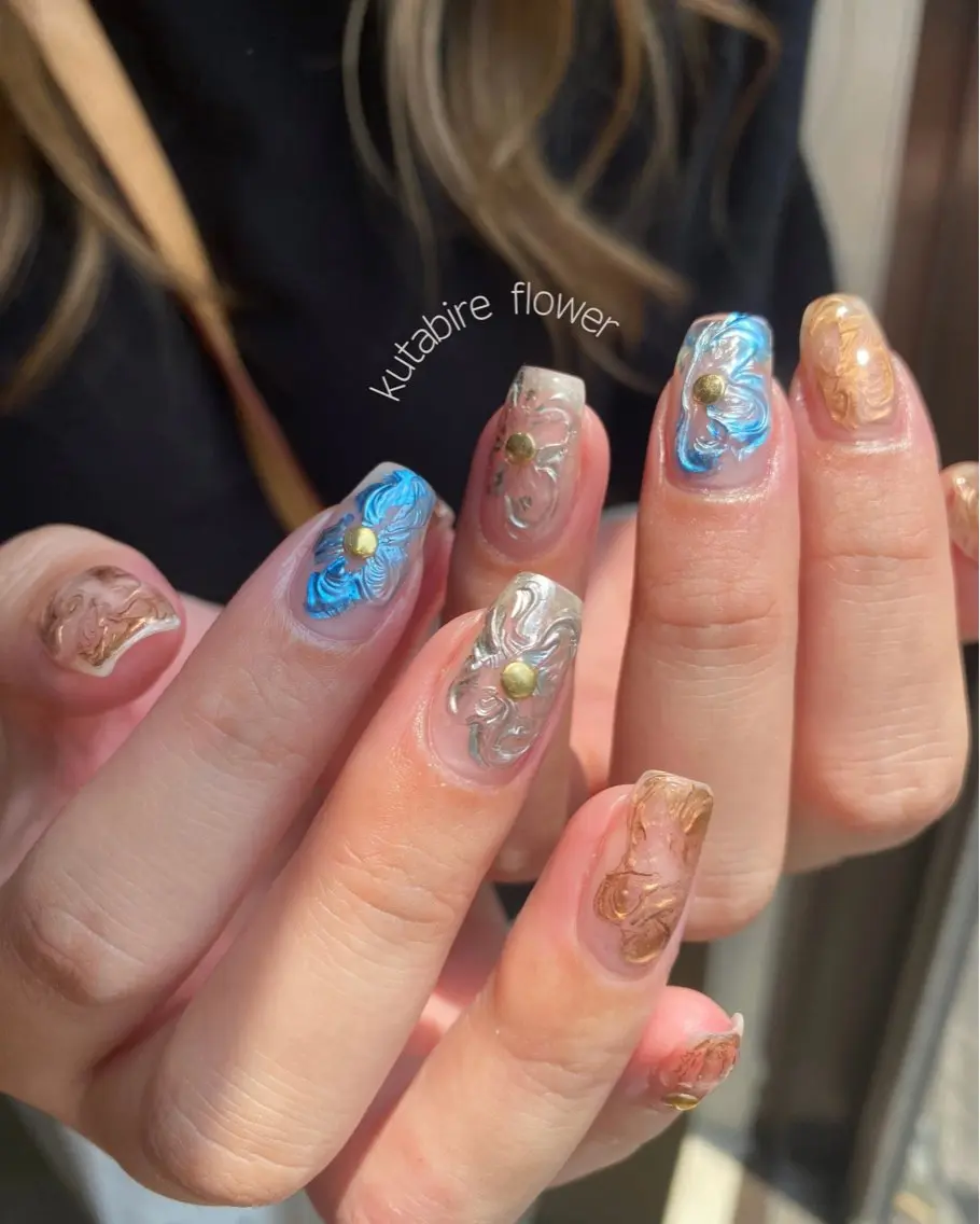 ネイル 成人式 フレンチネイル ジェルネイル ガーリー マグネットネイル ハンドネイル 草加ニュアンスネイル 🌚hersのネイルデザイン
