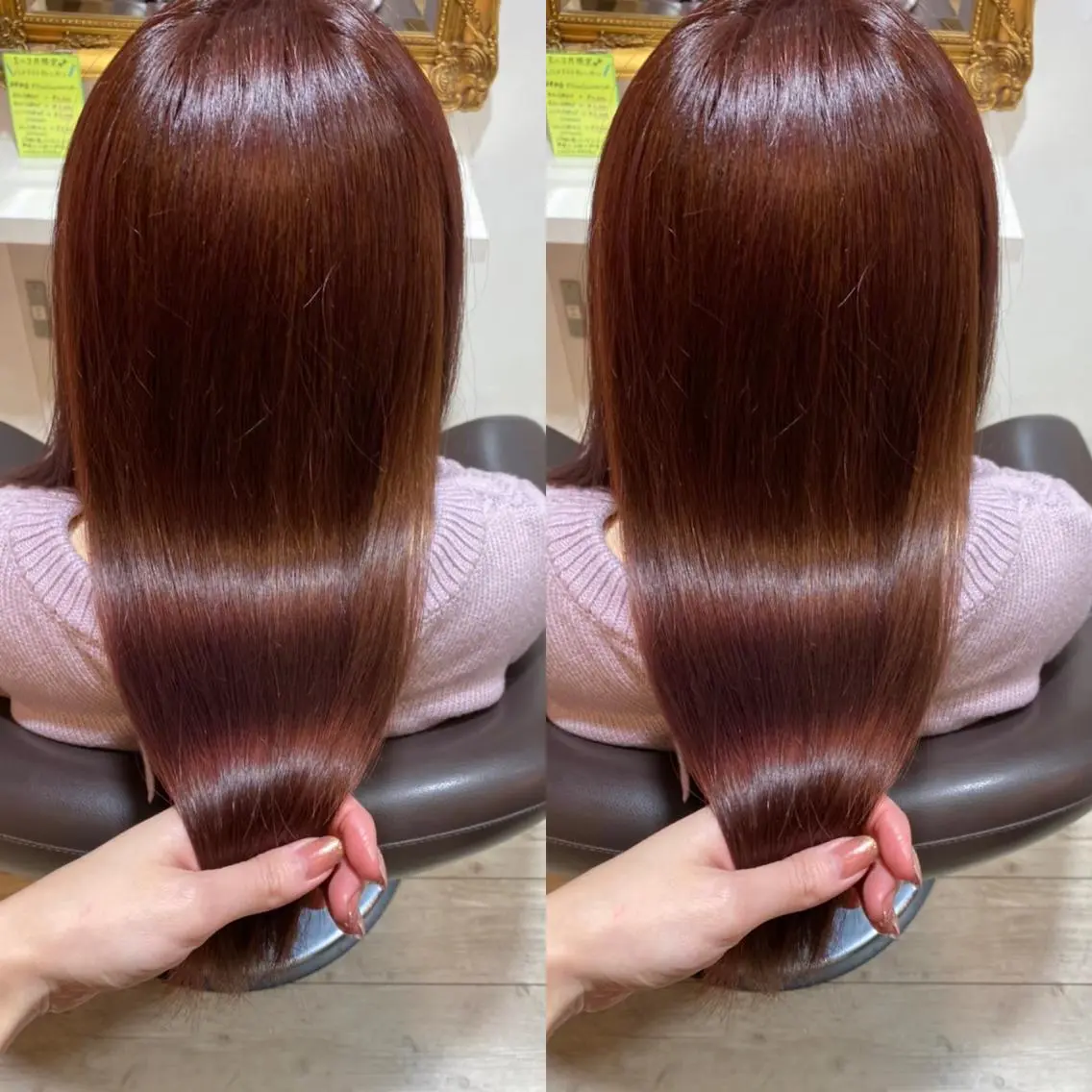 セミロング カラー ブラウンカラー ピンクカラー 韓国🇰🇷 ✂︎hair 内田愛のヘアスタイル
