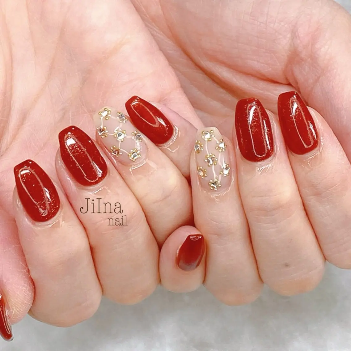 ネイル ブラウン オレンジ JiIna nailのネイルデザイン