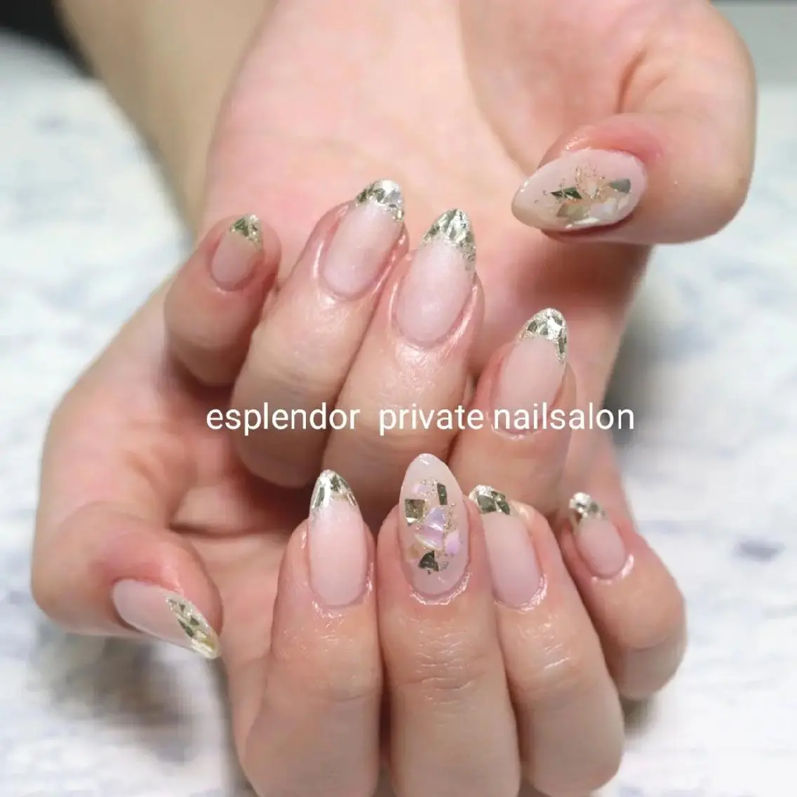 ネイル フレンチネイル ガラスフレンチ キラキラネイル ハンドネイル ハンドケア esplendor  小野寺のネイルデザイン