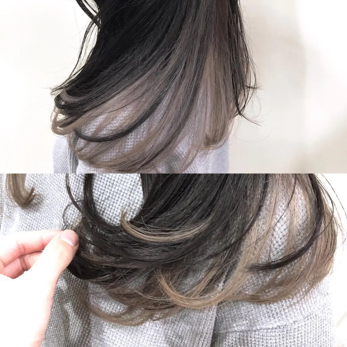 ロング カラー ブリーチ グレージュ インナーカラー 阿部 泰博のヘアスタイル