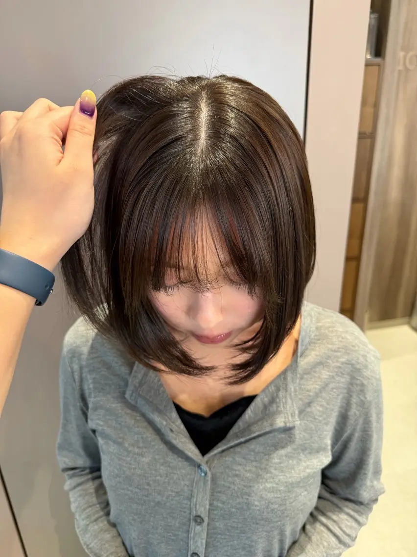 ミディアム カラー ショコラグレージュ グレージュ ヘアカラー トリートメント ボブ/艶カラー /misako🧺のヘアスタイル