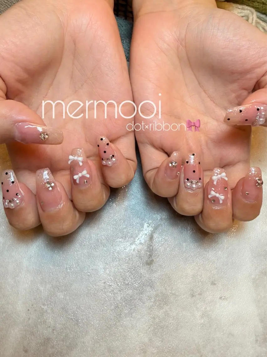 ネイル リボン ハンドネイル mermooi nailのネイルデザイン