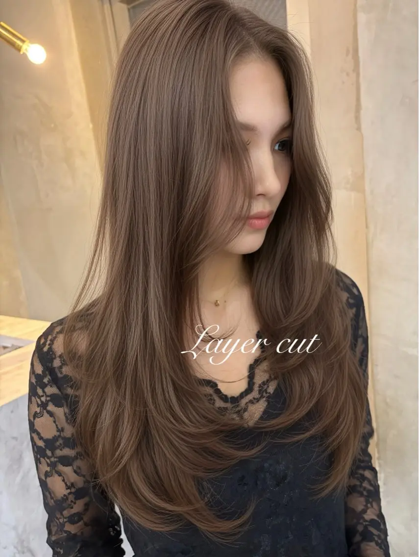 ロング レイヤーカット ロング カット ヘアカラー トリートメント 韓国レイヤー🇰🇷 美髪縮毛矯正🫧拓海のヘアスタイル