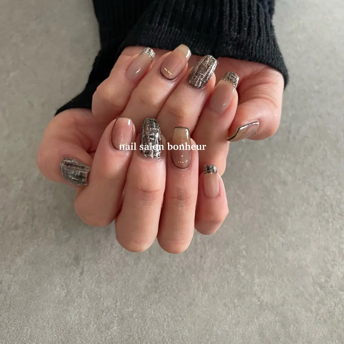 ネイル 持ち込み ツイードネイル ハンドネイル nail salon bonheurのネイルデザイン