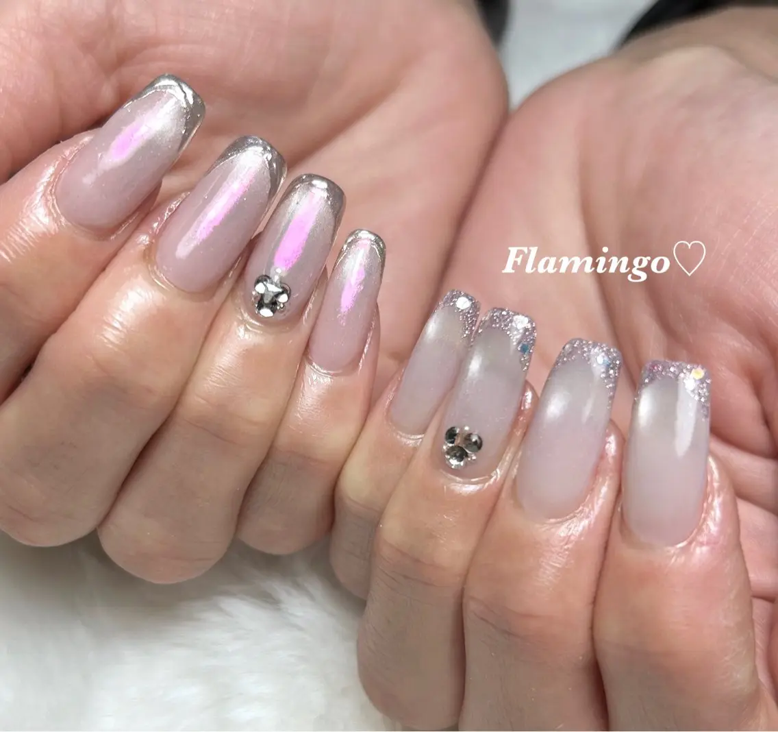 ネイル フレンチネイル ラメ(グリッター) マグネットネイル ミラーネイル フィルイン/爪育成♡ 40代からのサロンのネイルデザイン