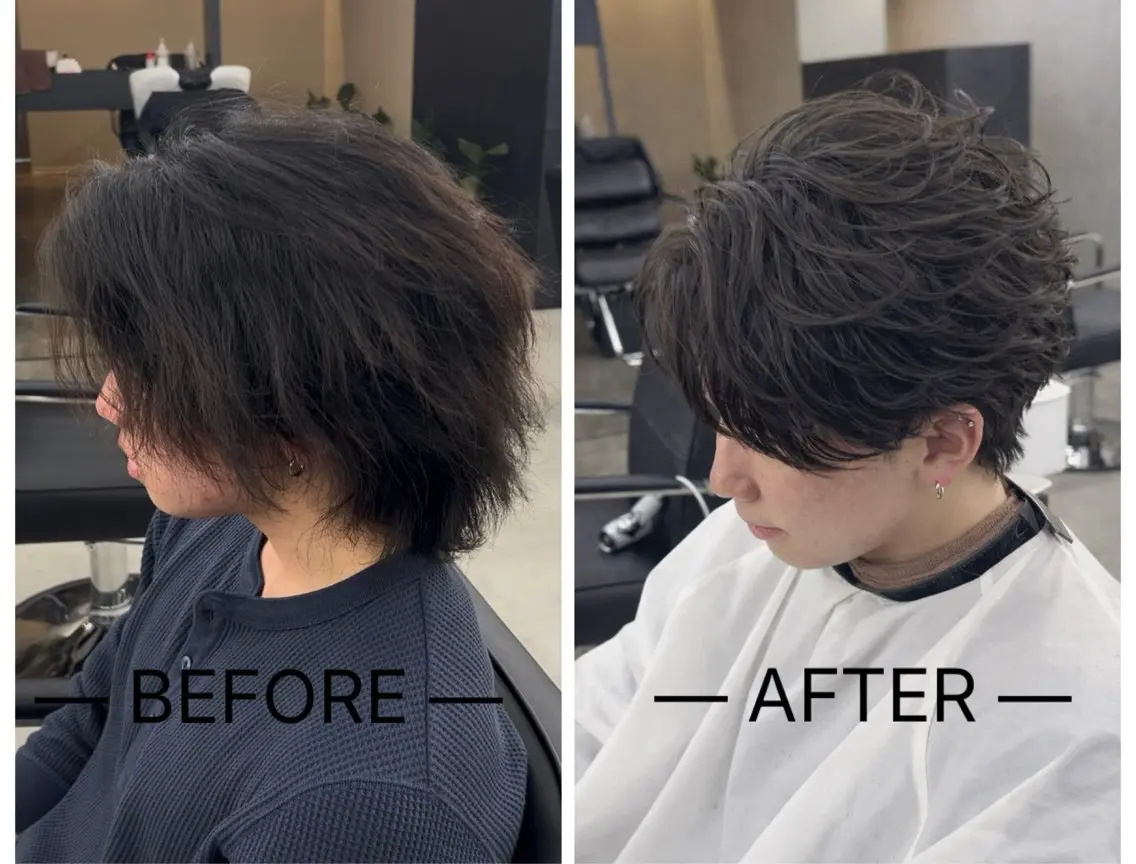 ショート メンズ フェザーパーマ メンズパーマ カット パーマ 【横浜メンズ特化】 💥りょうま💥のヘアスタイル