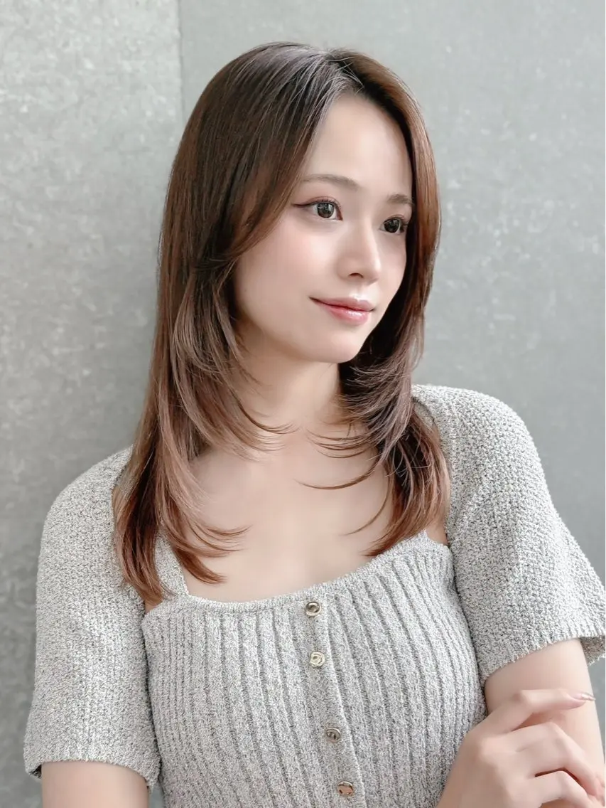 ミディアム カット ヘアカラー トリートメント ✨ミディアム レイヤーハルキのヘアスタイル