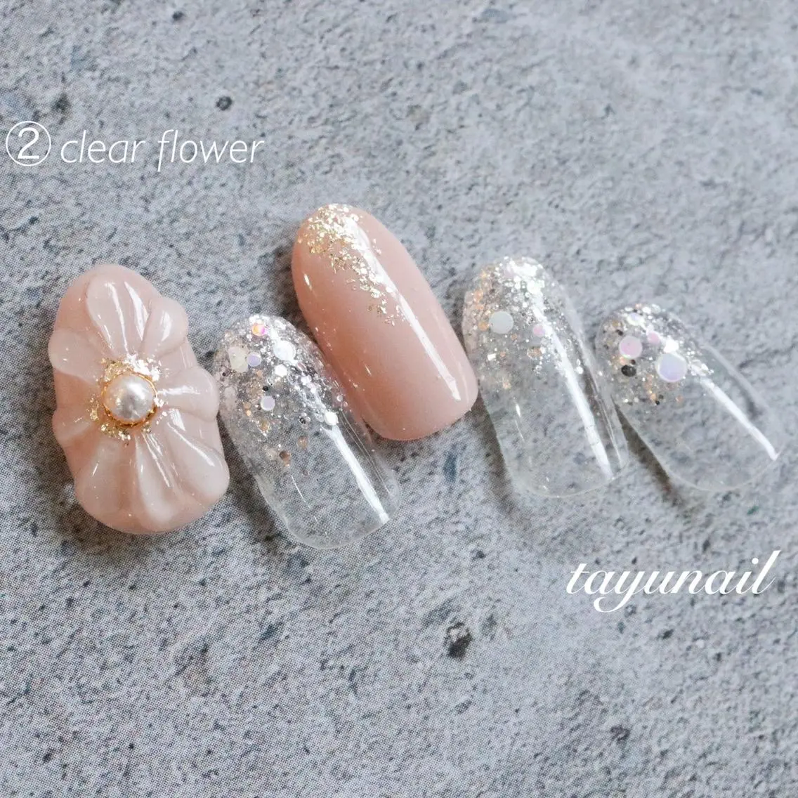 ネイル アートネイル ブルー クリアネイル フラワーネイル フットネイル ネイルサロン 【たゆnail】のネイルデザイン