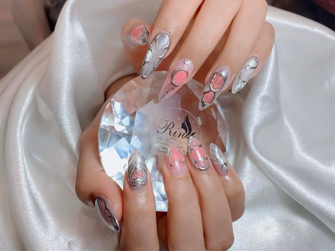 ネイル オーロラネイル ブルー フットネイル ジェルネイル 氷ネイル・うるうるネイル ハンドネイル Rin Nail 新大久保店のネイルデザイン
