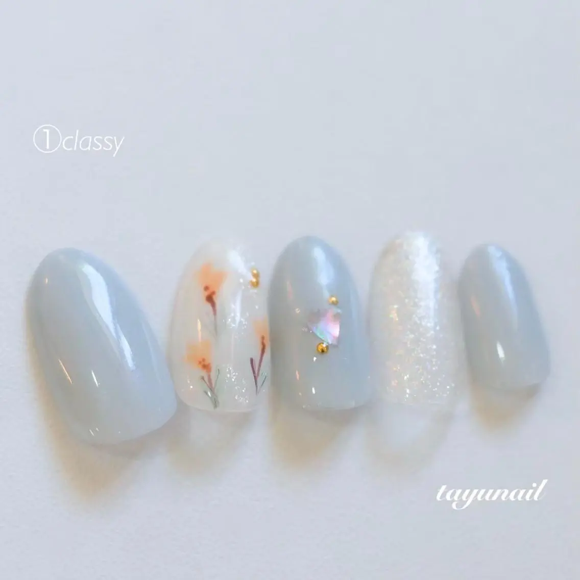 ネイル アートネイル ブルー フラワーネイル フットネイル ジェルネイル ネイルサロン 【たゆnail】のネイルデザイン
