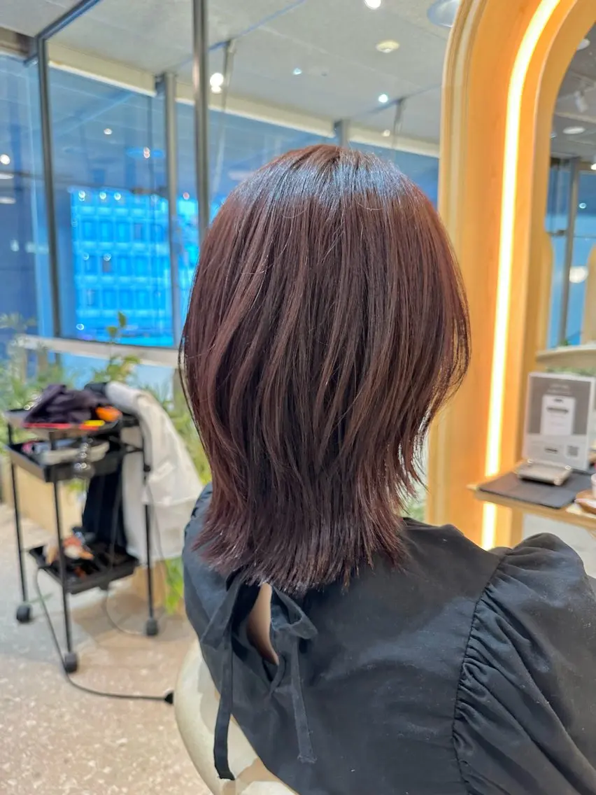 ミディアム カラー ミディアムレイヤー レイヤーカット 撮影モデル募集【くび れショートボブ】馨のヘアスタイル