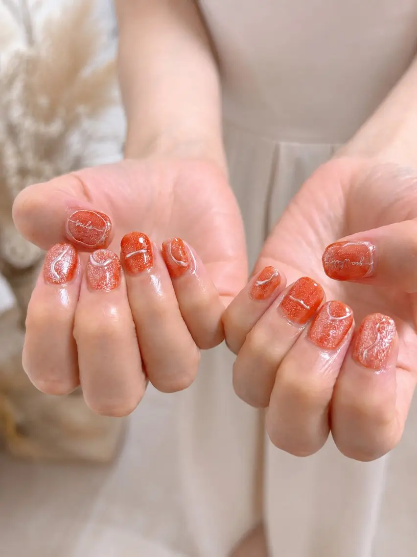 ネイル マグネットネイル オレンジ rsh nailのネイルデザイン