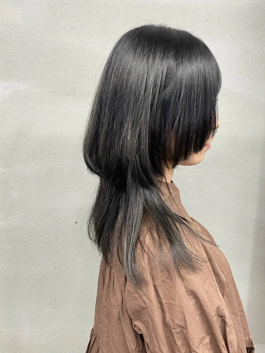 ロング カラー 黒髪 ブルーカラー ブルーブラック デザインカラー ボブ 柏 デザインカラー/ レイヤー🐣シオリのヘアスタイル