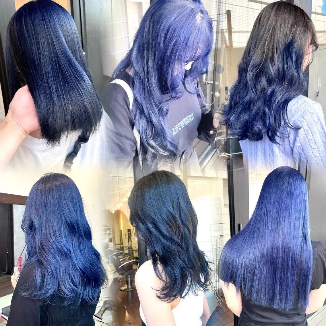 セミロング カラー ヘアアレンジ ブリーチ 青髪特化🩵 ダブルカラーのヘアスタイル