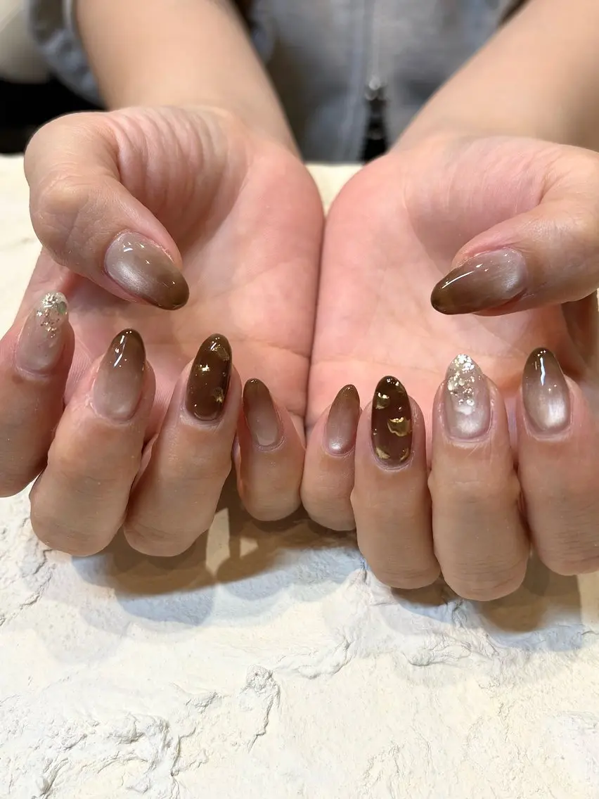 ネイル ブラウン 春日井BELEA 川村のネイルデザイン