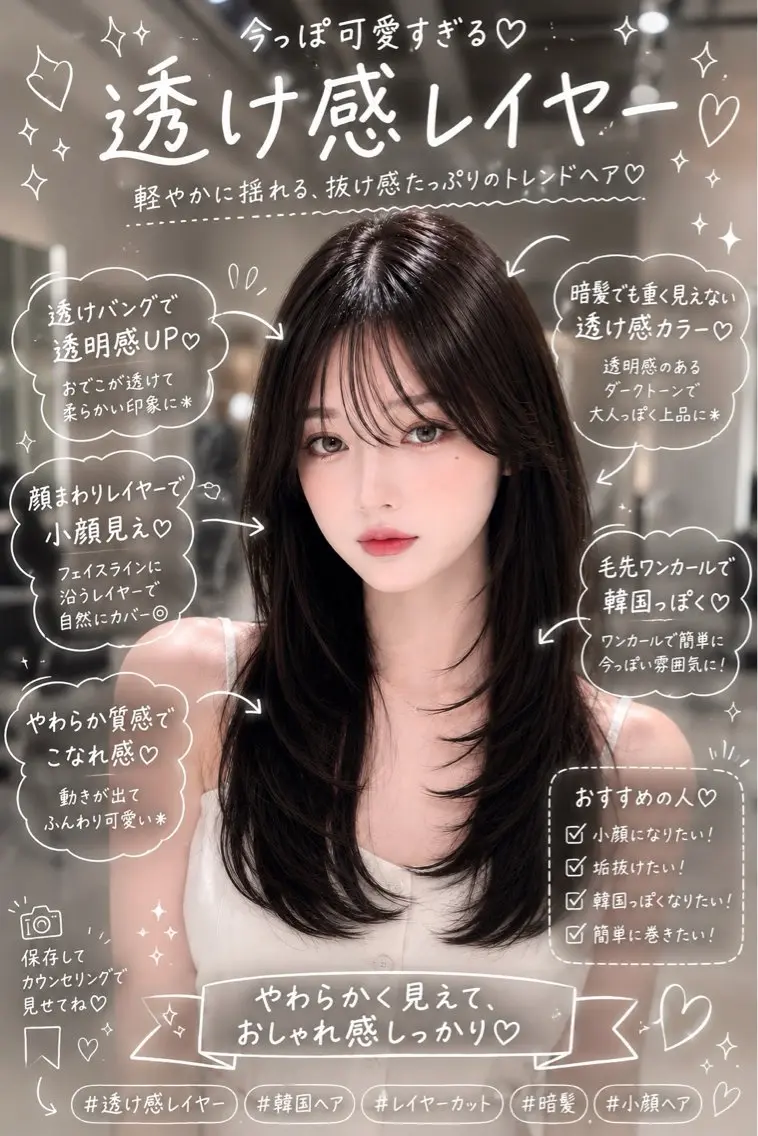 セミロング カラー カット ヘアカラー トリートメント 髪質改善ストレート 韓国風レイヤー池袋のヘアスタイル