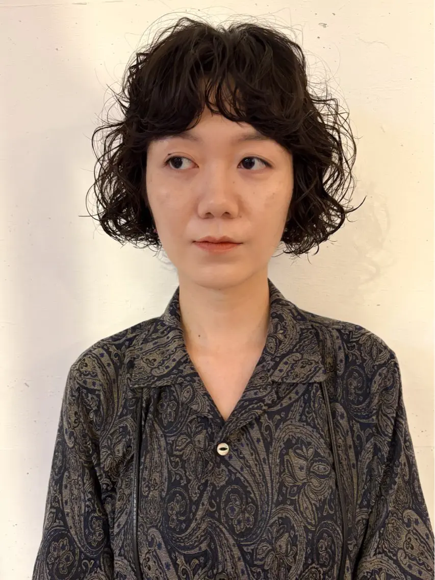 ショート パーマ ボブ くせ毛 カット パーマ 若林 良のヘアスタイル